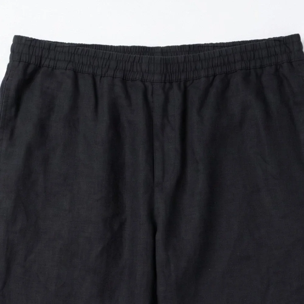 H&M Linen Pants Women Black Elastic Waist Drawstring Casual Lightweight Trousers